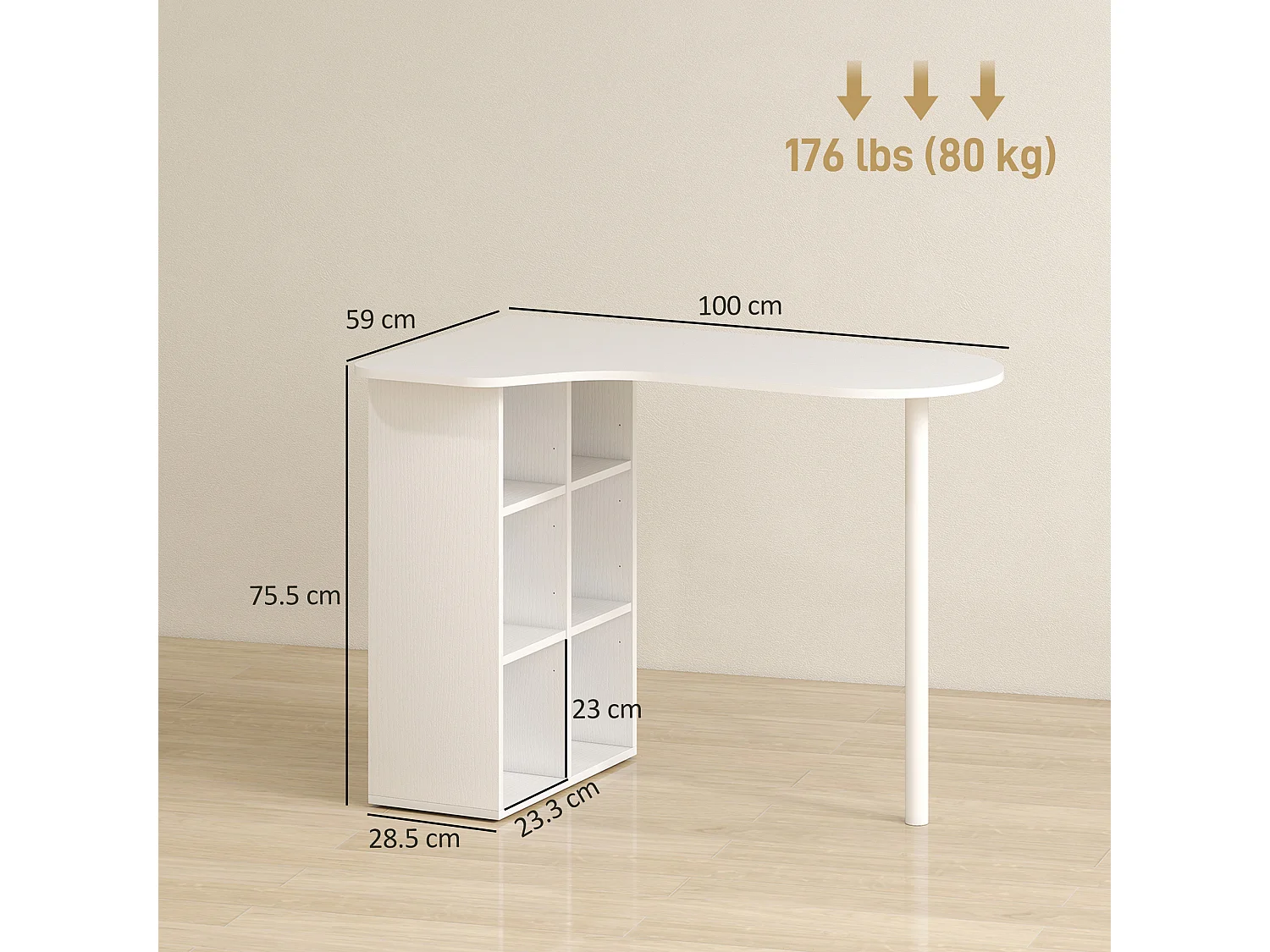 Scrivania per camera con 6 ripiani e 4 scaffali regolabili bianca