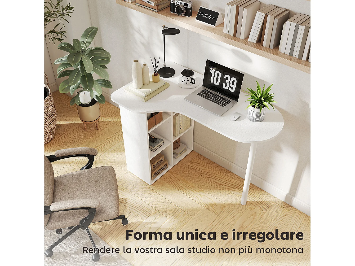 Scrivania per camera con 6 ripiani e 4 scaffali regolabili bianca