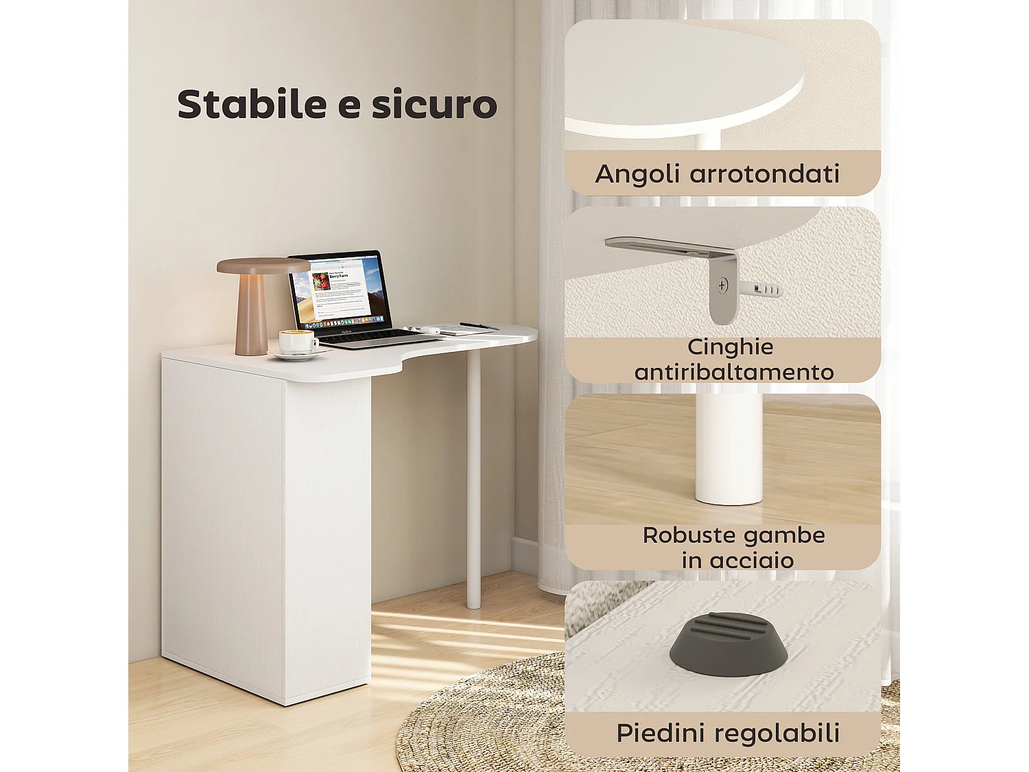 Scrivania per camera con 6 ripiani e 4 scaffali regolabili bianca