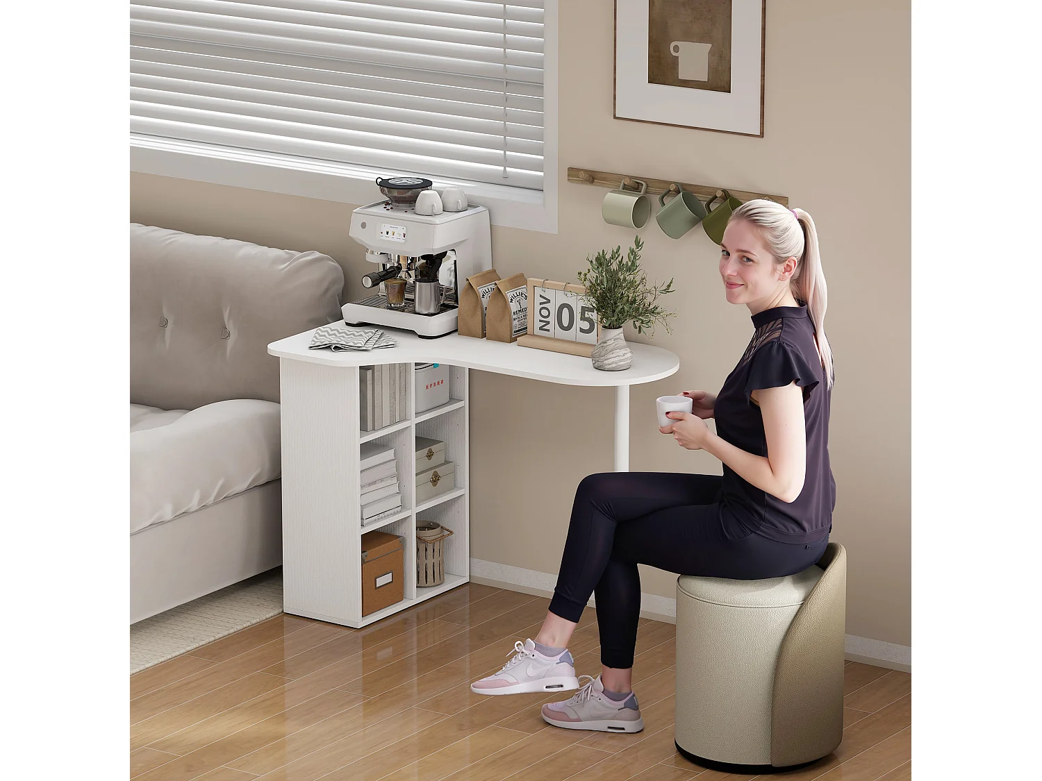 Scrivania per camera con 6 ripiani e 4 scaffali regolabili bianca