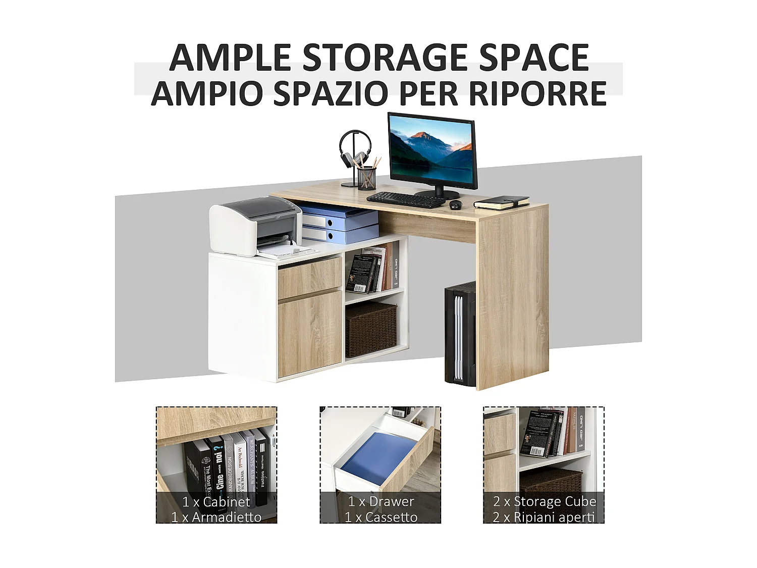 Scrivania angolare scrivania computer salvaspazio in legno