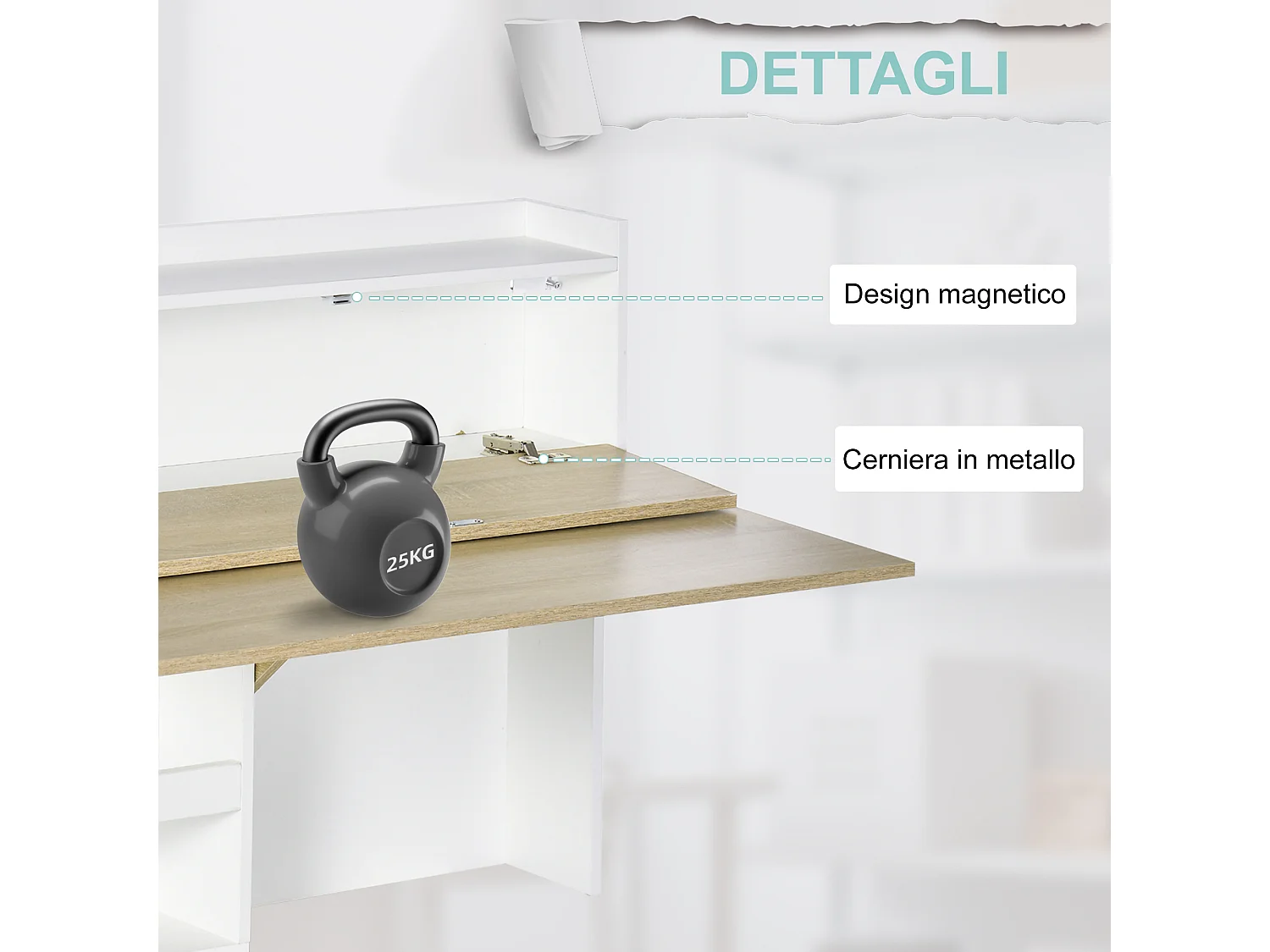 Scrivania a muro pieghevole con ripiani per casa e ufficio