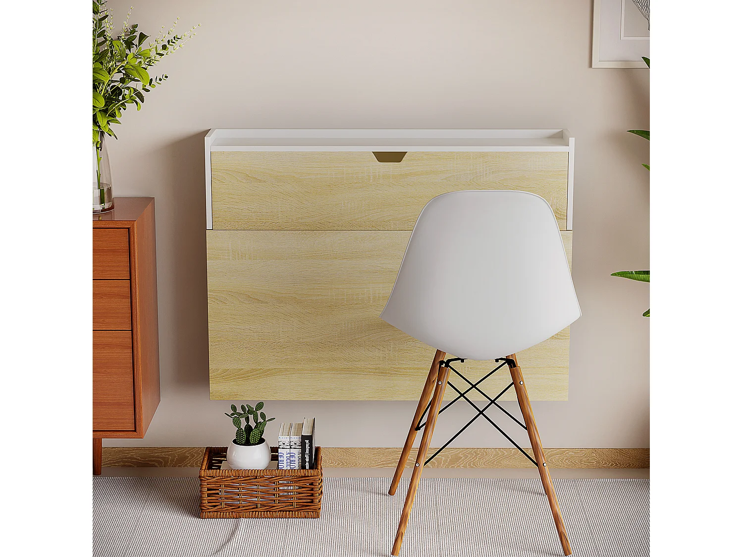 Scrivania a muro pieghevole con ripiani per casa e ufficio