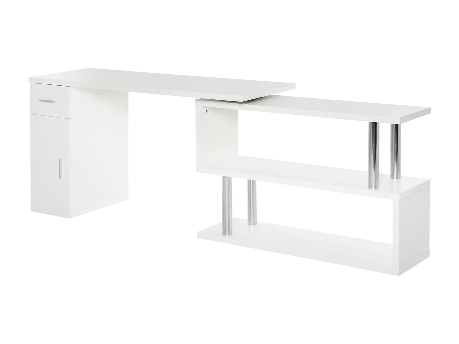 Scrivania angolare moderna con mensole in legno bianco