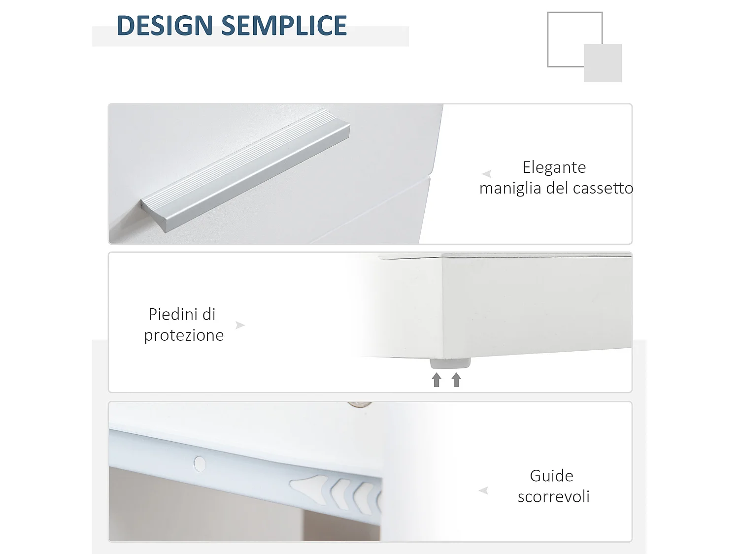 Scrivania angolare moderna con mensole in legno bianco