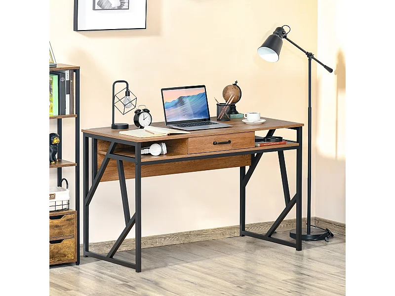 Scrivania stile industriale mensole e cassetto in metallo e mdf