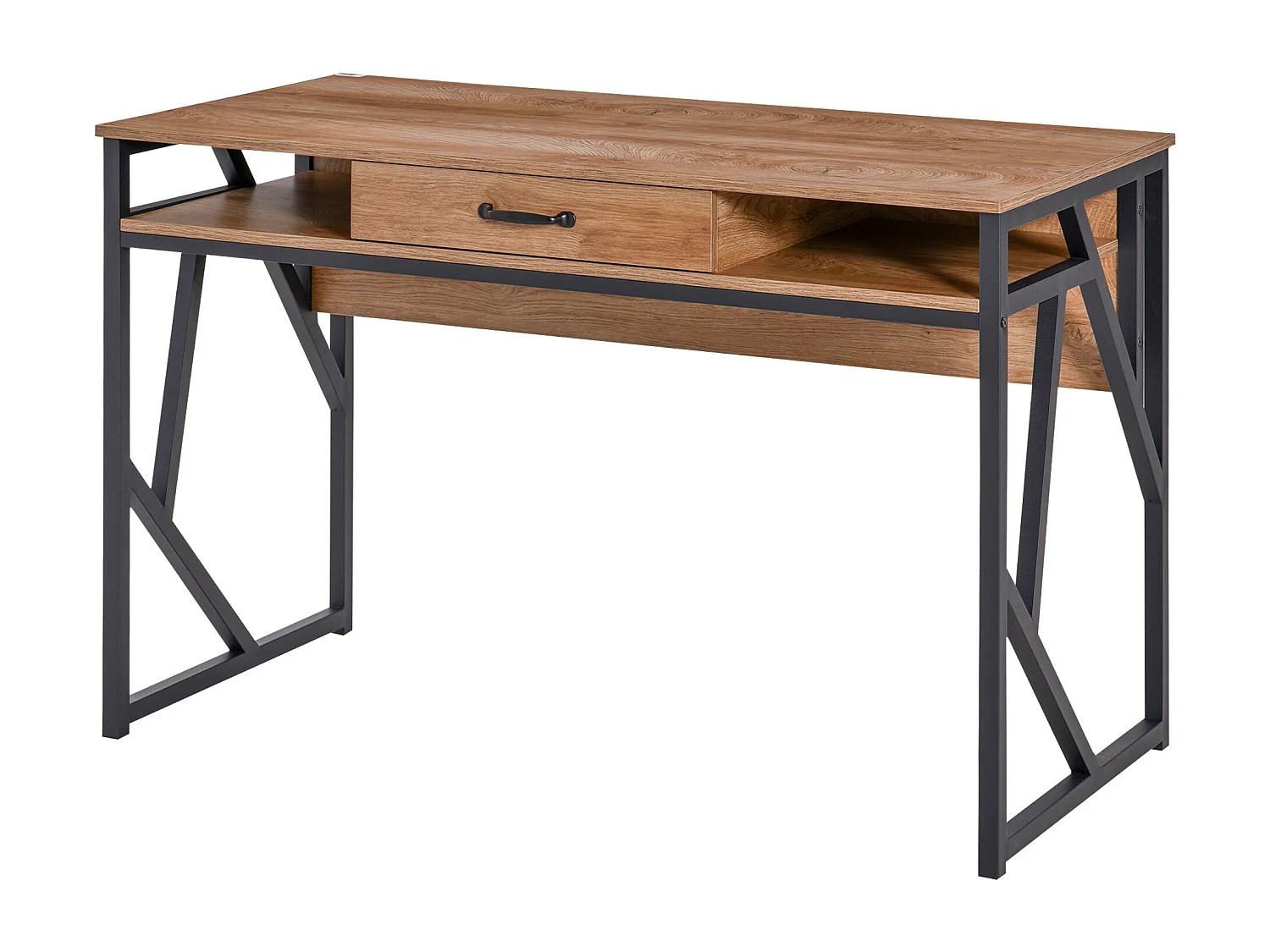 Scrivania stile industriale mensole e cassetto in metallo e mdf