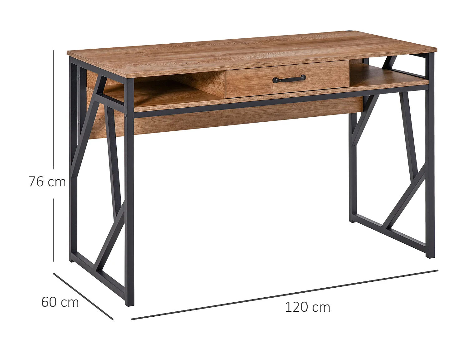 Scrivania stile industriale mensole e cassetto in metallo e mdf