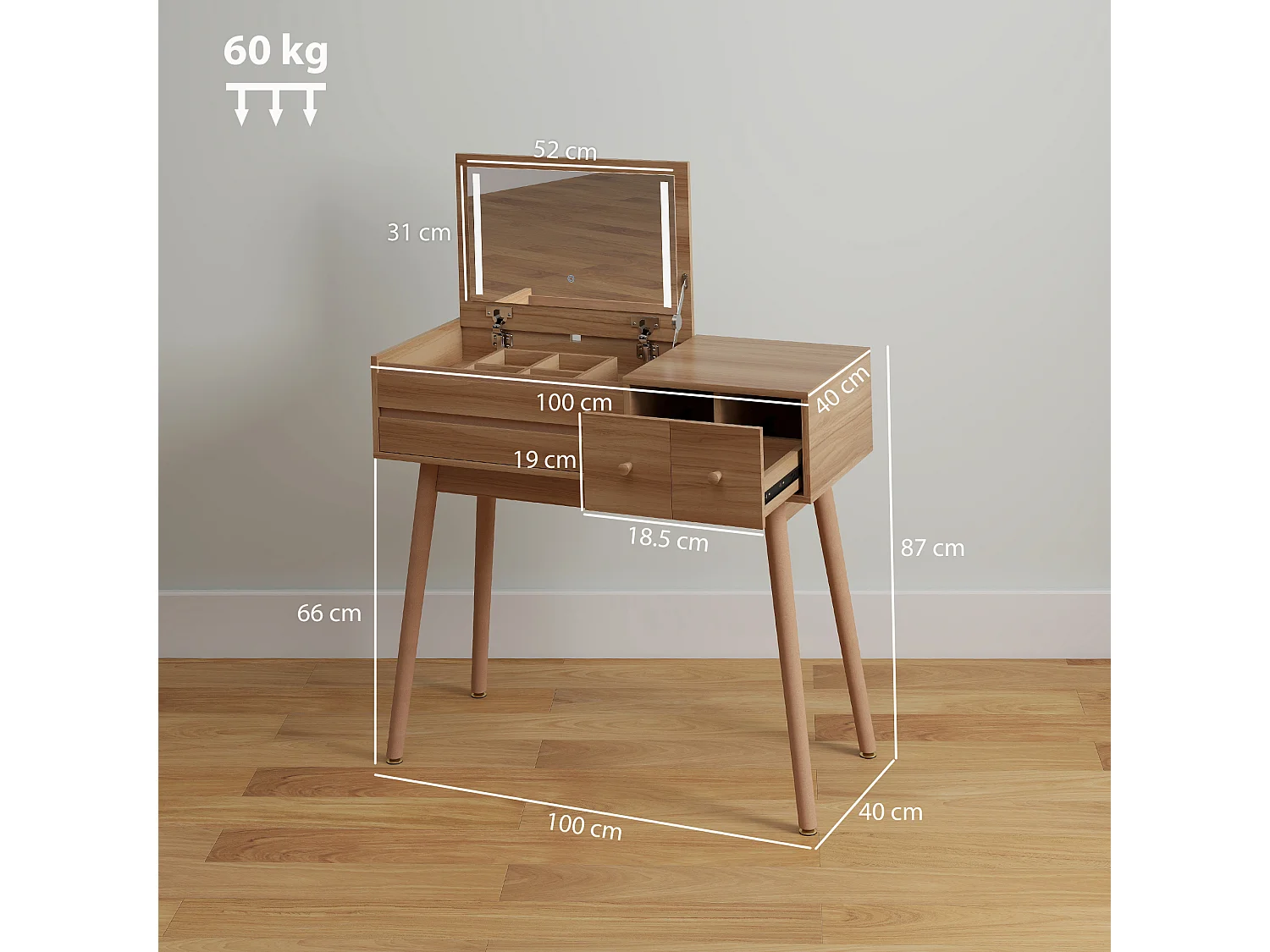 Tavolo da trucco scrivania 2 in 1 con specchio e spazio contenitore