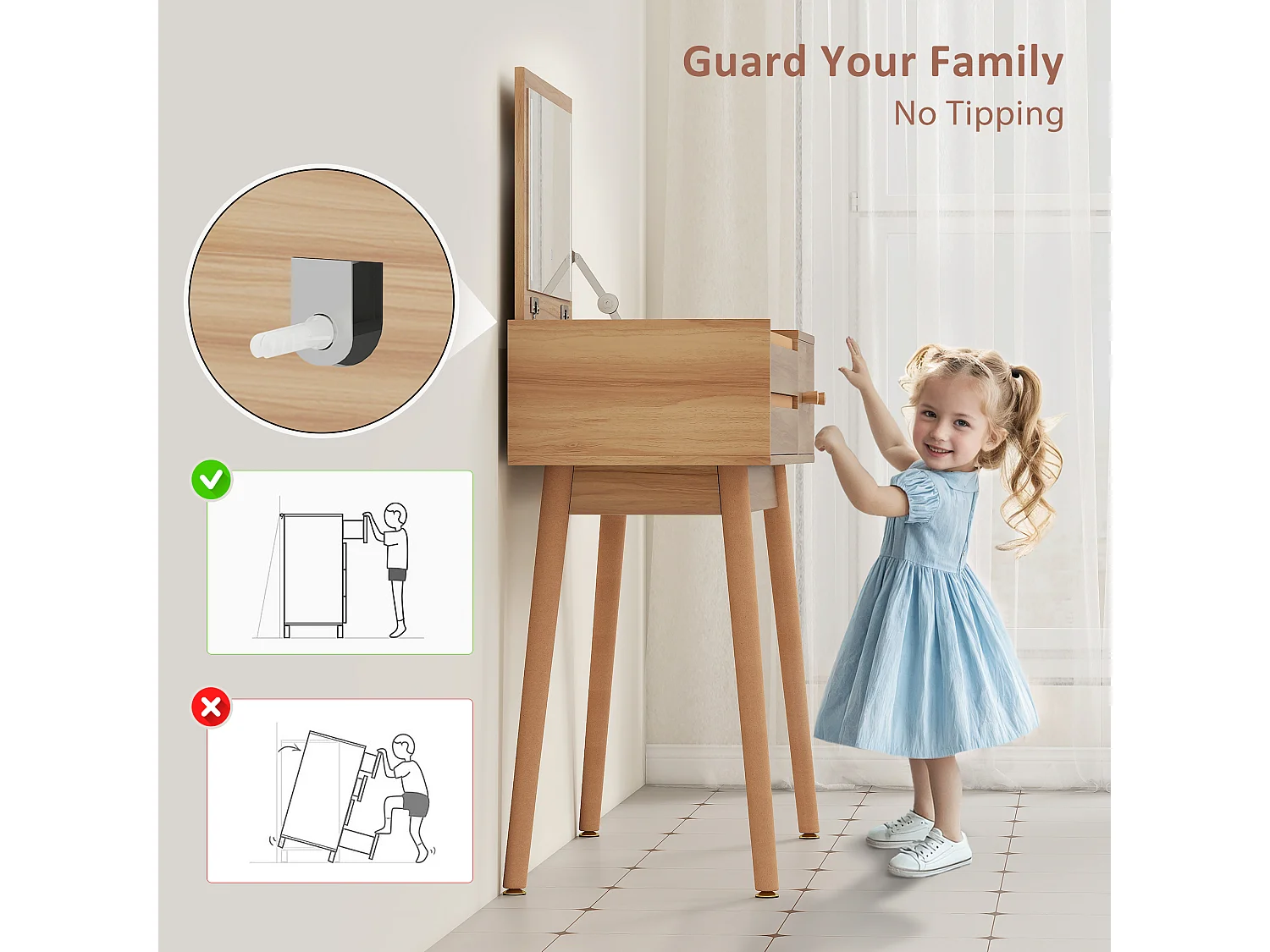 Tavolo da trucco scrivania 2 in 1 con specchio e spazio contenitore