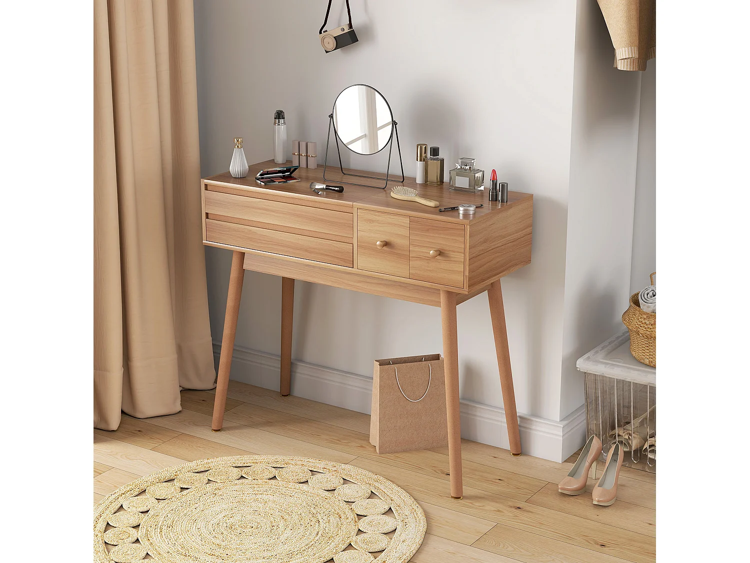 Tavolo da trucco scrivania 2 in 1 con specchio e spazio contenitore