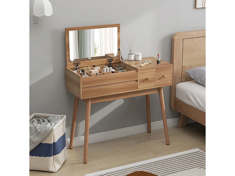 Tavolo da trucco scrivania 2 in 1 con specchio e spazio contenitore