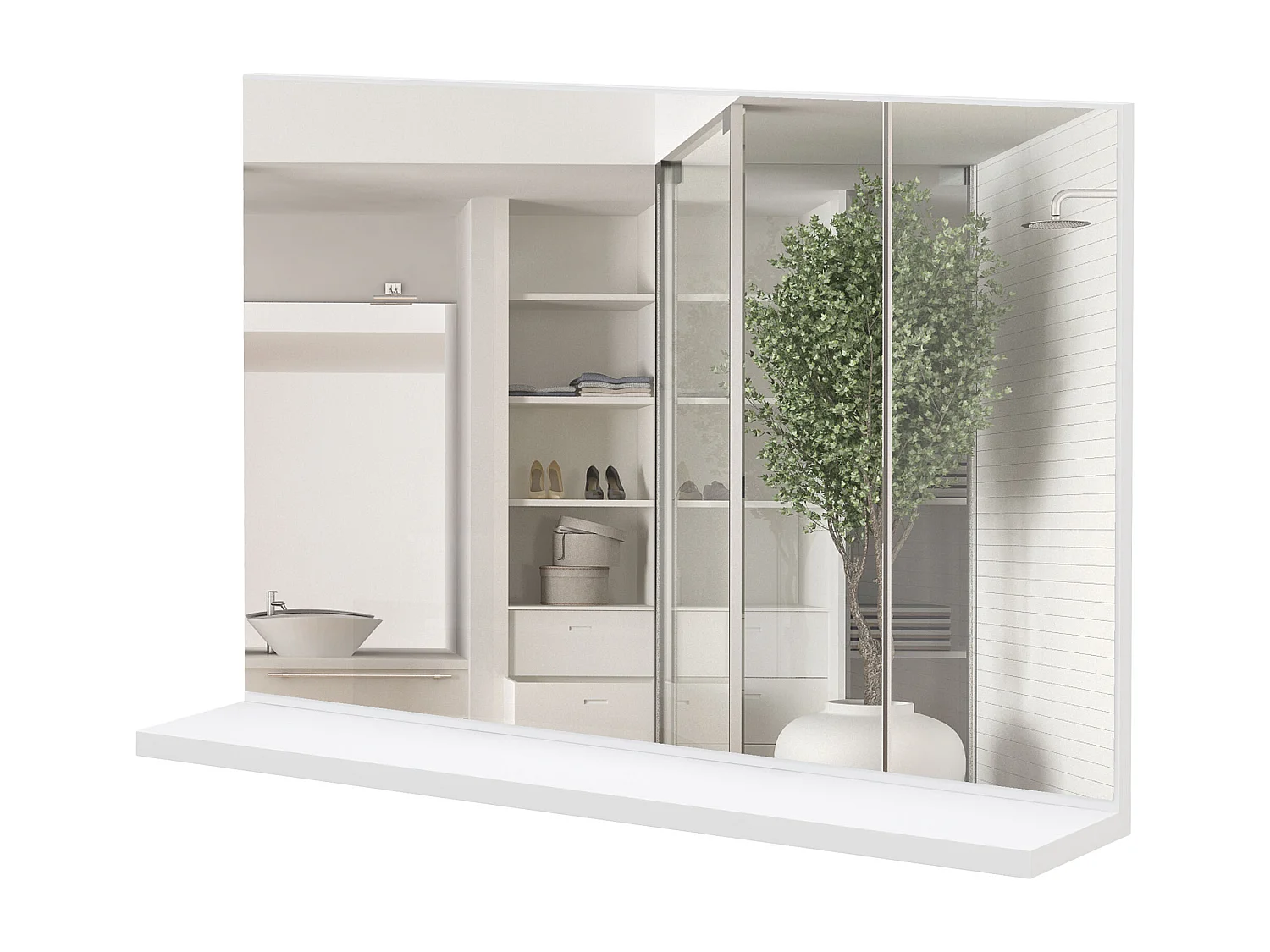 Specchio bagno da parete con mensola design moderno 60x12x40cm bianco
