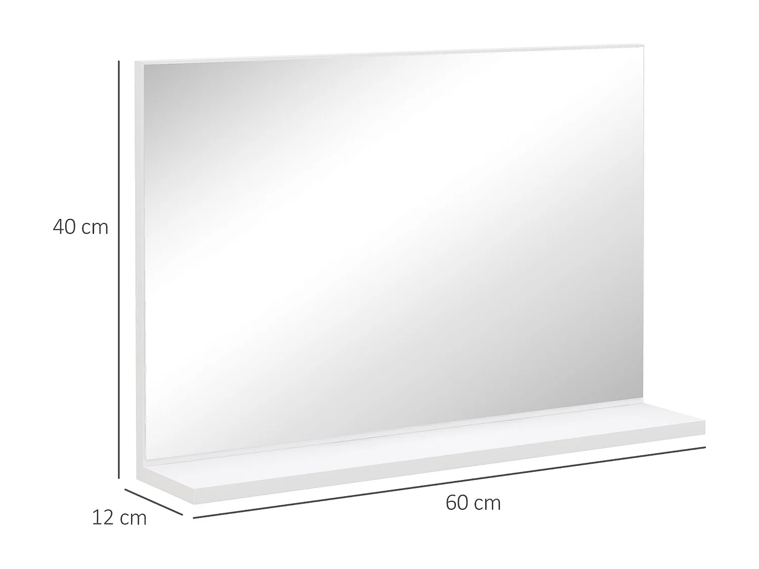 Specchio bagno da parete con mensola design moderno 60x12x40cm bianco