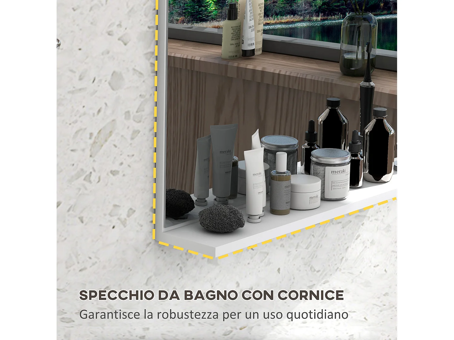 Specchio bagno da parete con mensola design moderno 60x12x40cm bianco