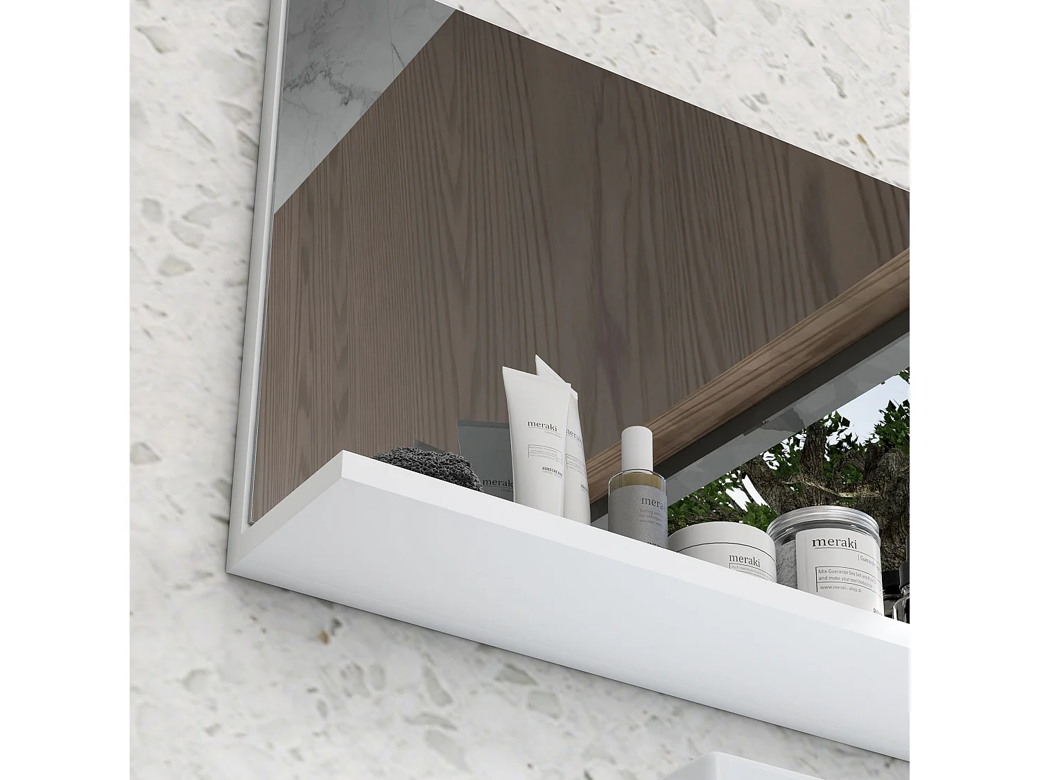 Specchio bagno da parete con mensola design moderno 60x12x40cm bianco