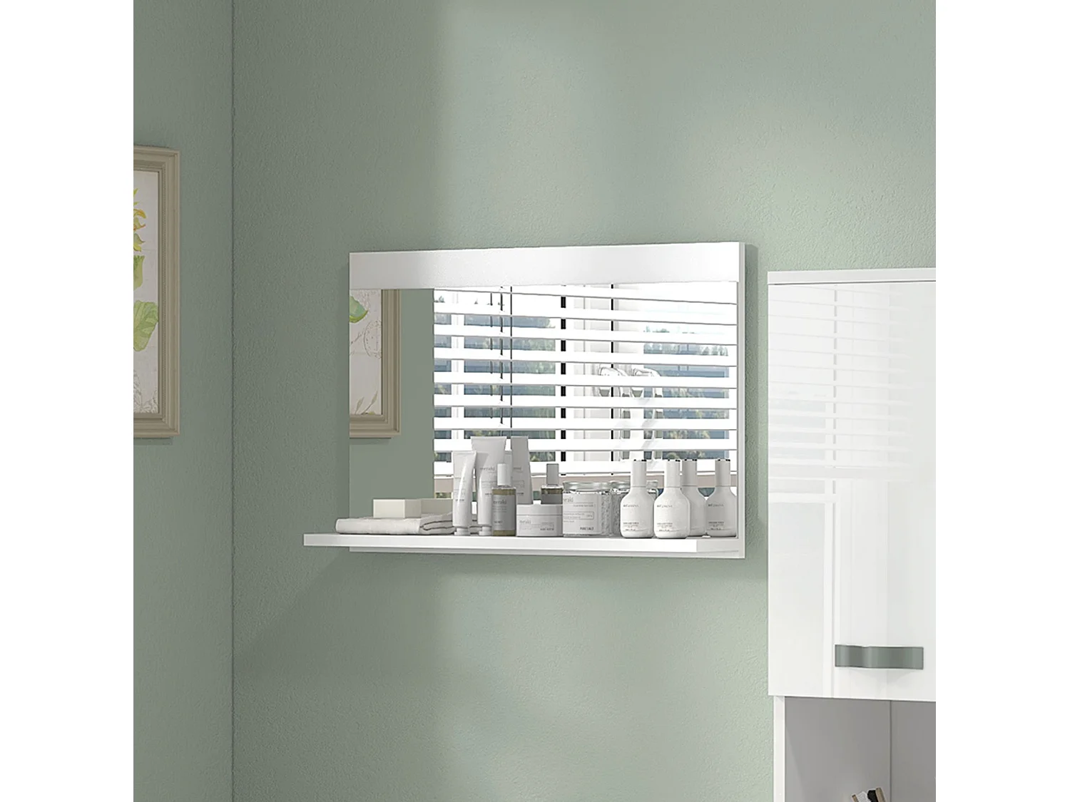 Specchio bagno da parete con mensola design moderno 60x12x40cm bianco