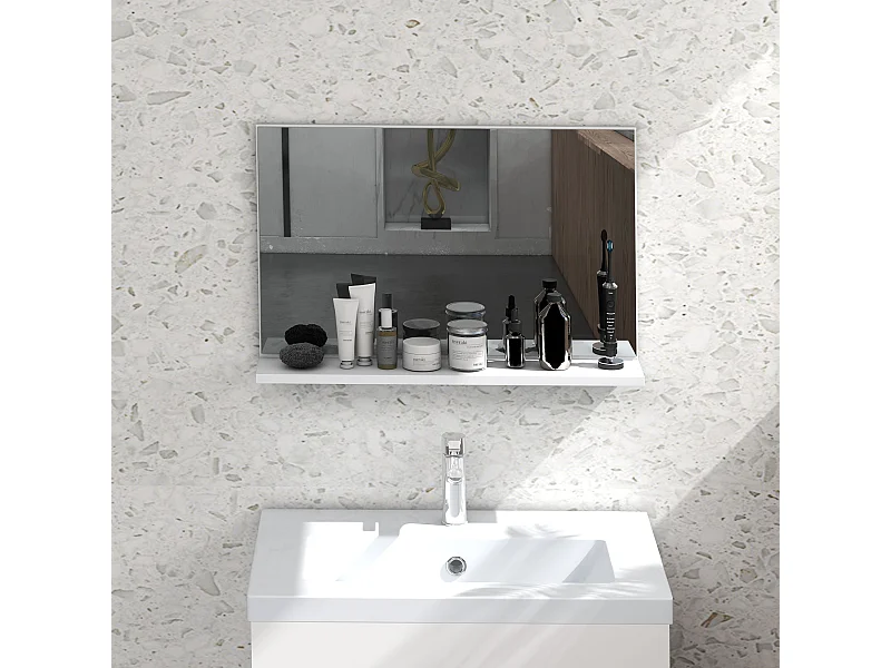 Specchio bagno da parete con mensola design moderno 60x12x40cm bianco