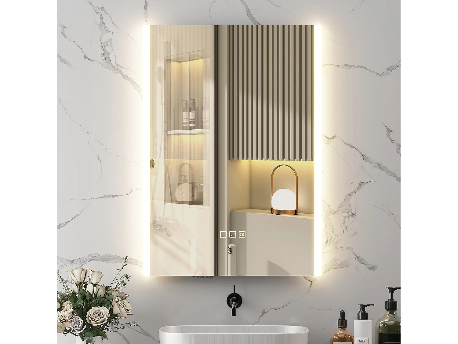 Specchio bagno da parete con luce led a 3 colori 70x50x3 cm