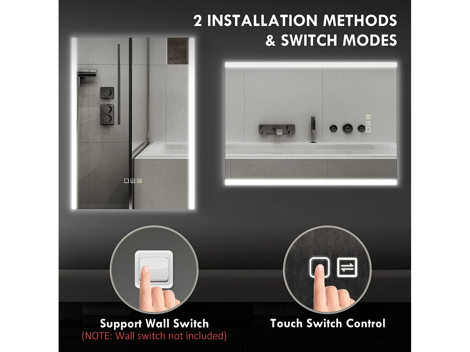 Specchio bagno da parete con luce led a 3 colori 70x50x3 cm