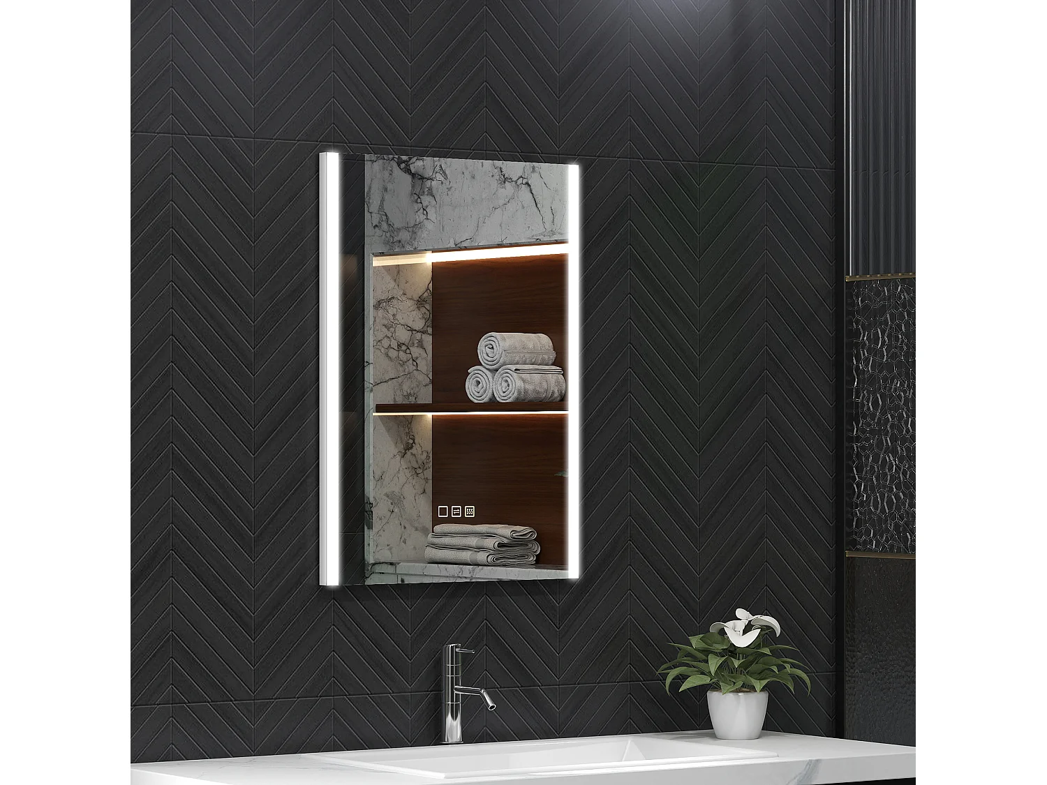 Specchio bagno da parete con luce led a 3 colori 70x50x3 cm