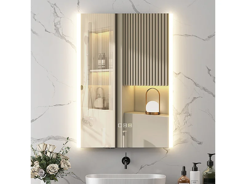 Specchio bagno da parete con luce led a 3 colori 70x50x3 cm