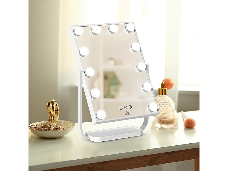 Specchio per trucco con 12 luci led luminosità regolabile