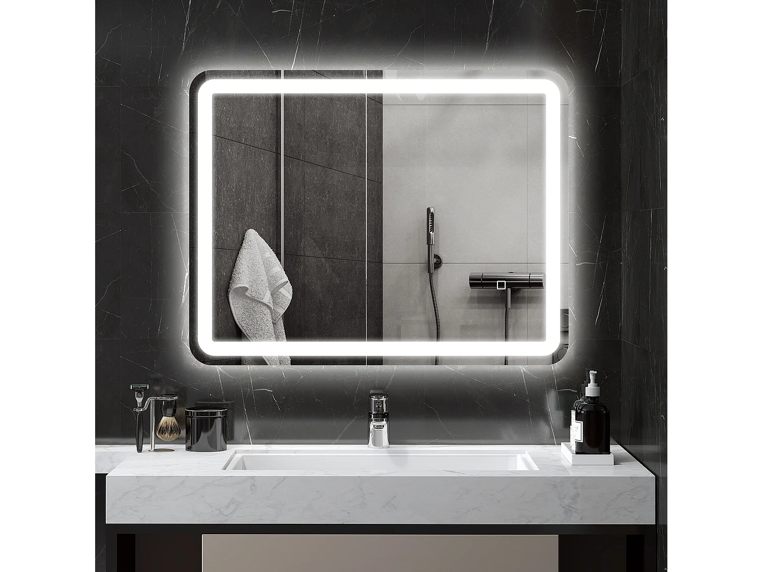 Specchio bagno 70x90cm con luce led a 3 temperature e antiappannamento