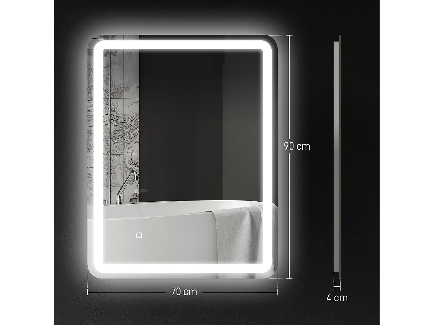 Specchio bagno 70x90cm con luce led a 3 temperature e antiappannamento