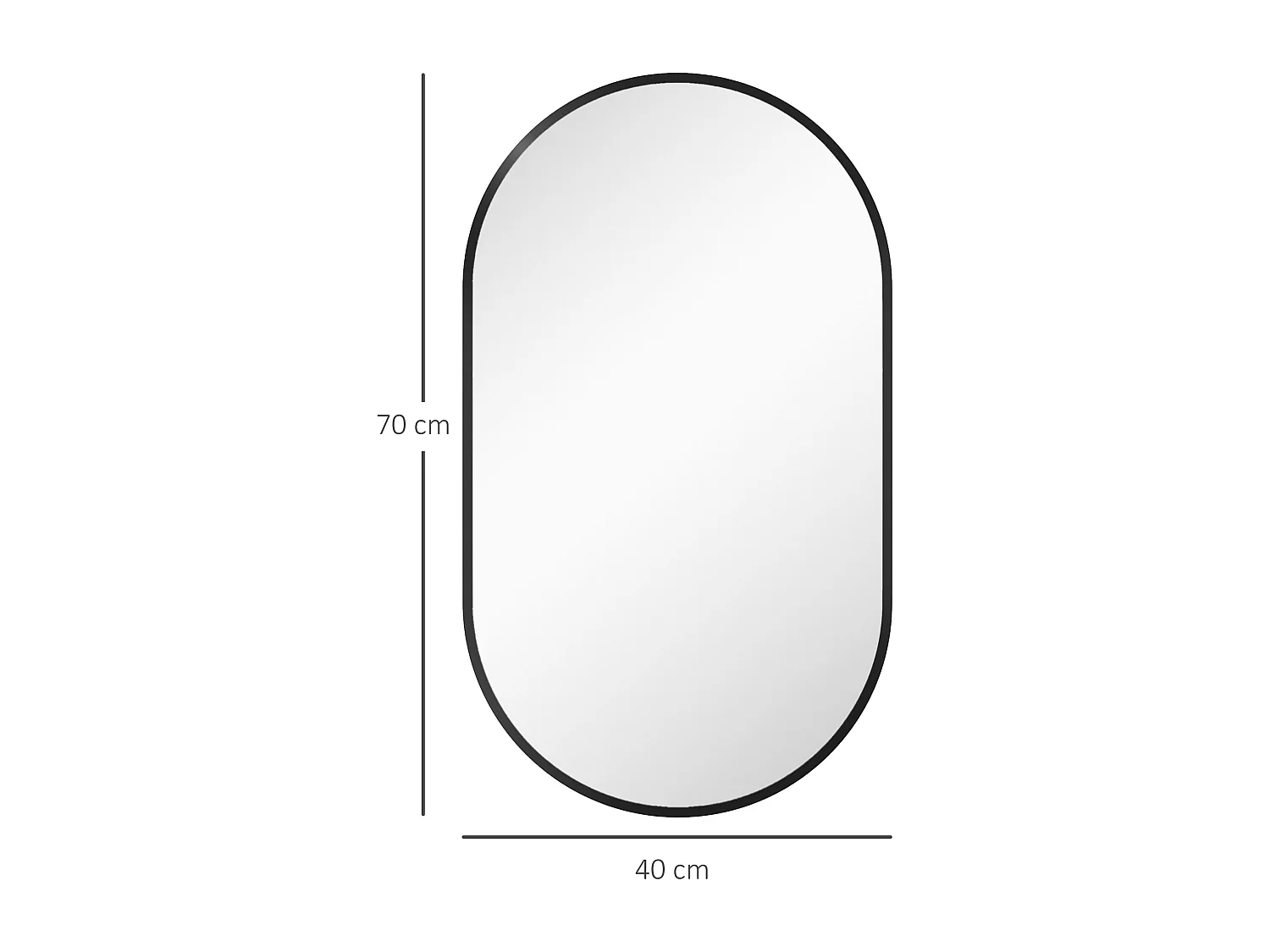 Specchio per bagno ovale con 3 ganci in lega di alluminio e vetro nero