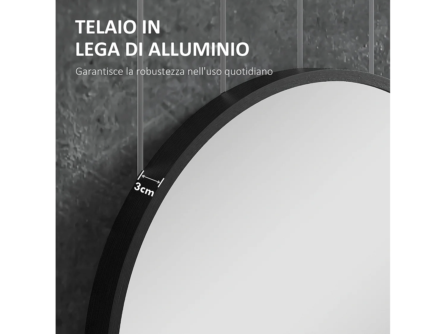 Specchio per bagno ovale con 3 ganci in lega di alluminio e vetro nero