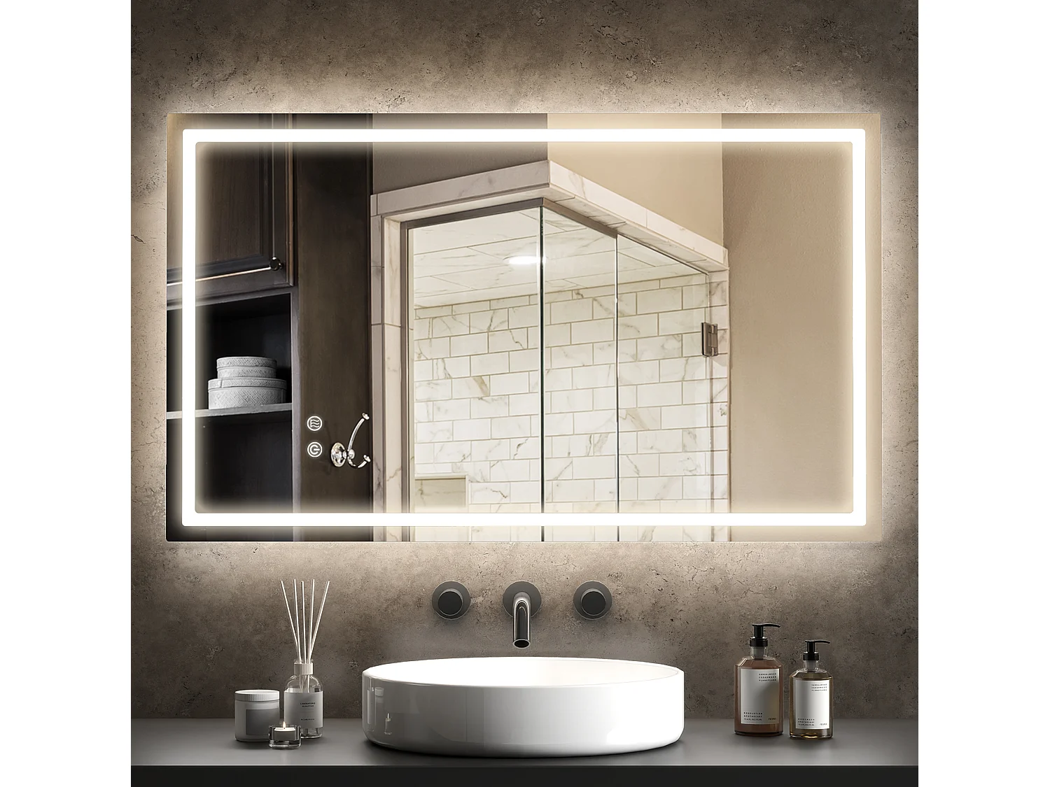 Specchio per bagno con luci led regolabili a 3 colori 100x3x60 cm