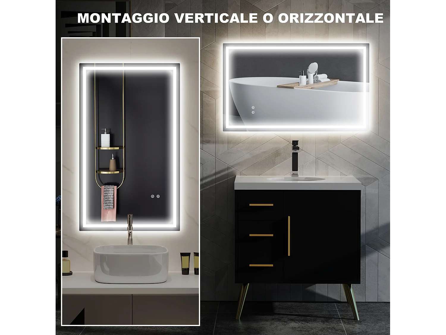 Specchio per bagno con luci led regolabili a 3 colori 100x3x60 cm