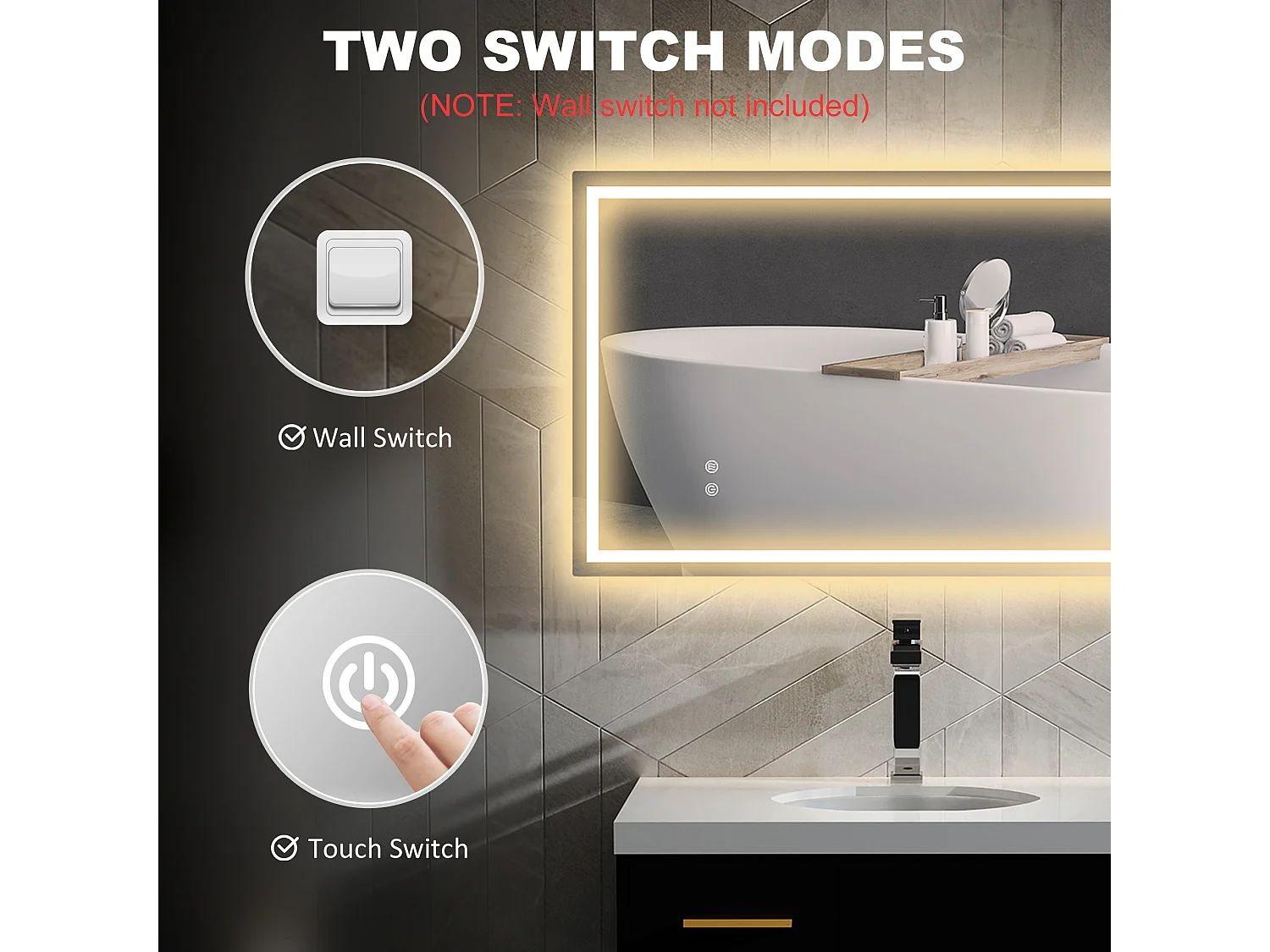 Specchio per bagno con luci led regolabili a 3 colori 100x3x60 cm