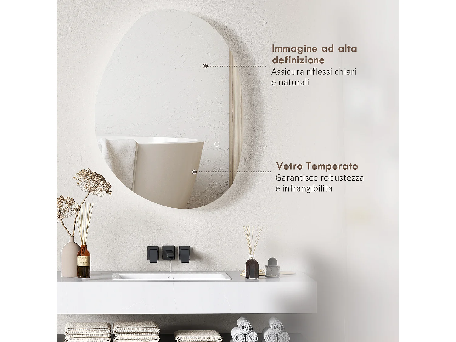 Specchio da bagno con illuminazione a led regolabile 70x5x50cm argento