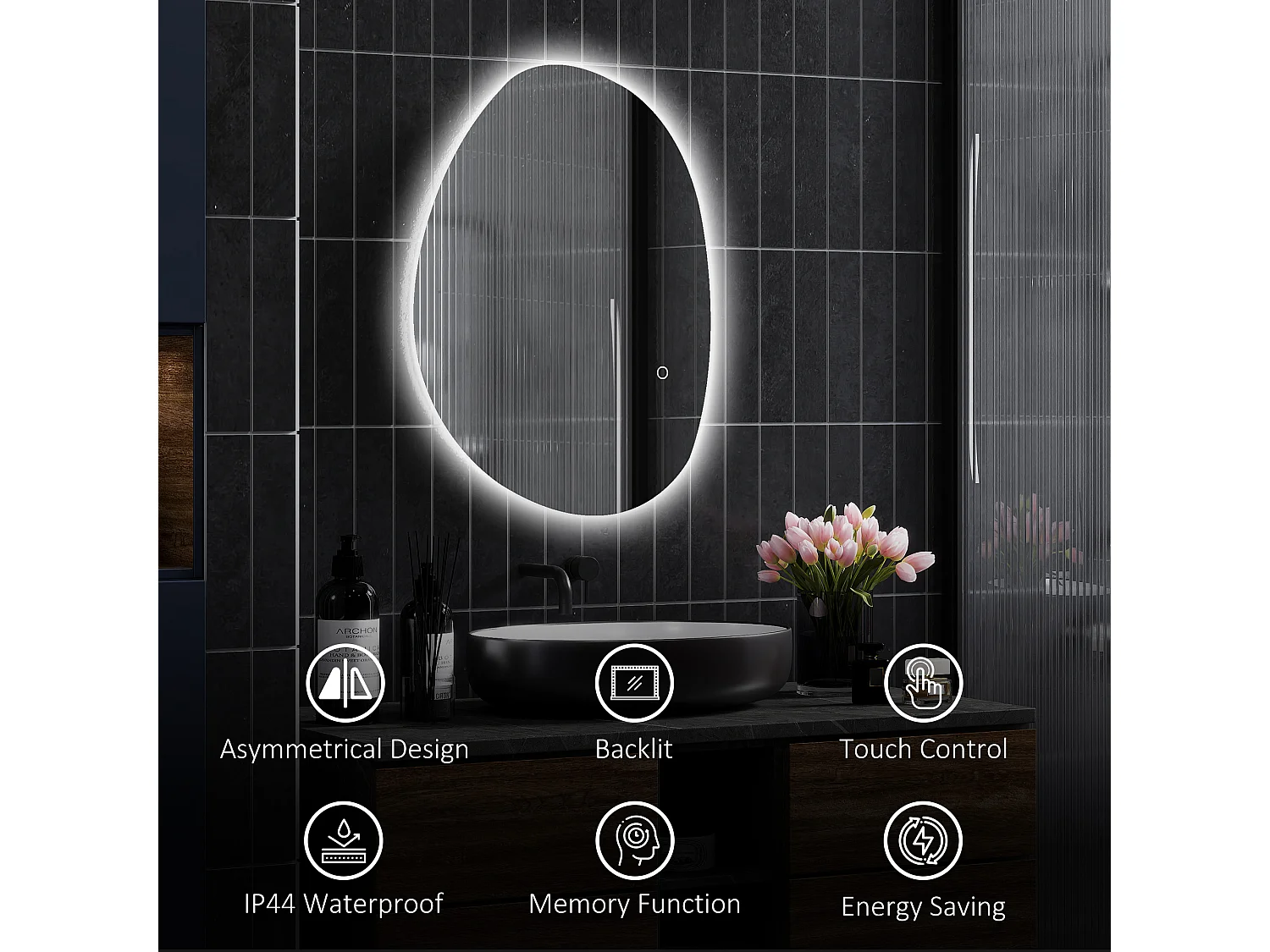 Specchio da bagno con illuminazione a led regolabile 70x5x50cm argento