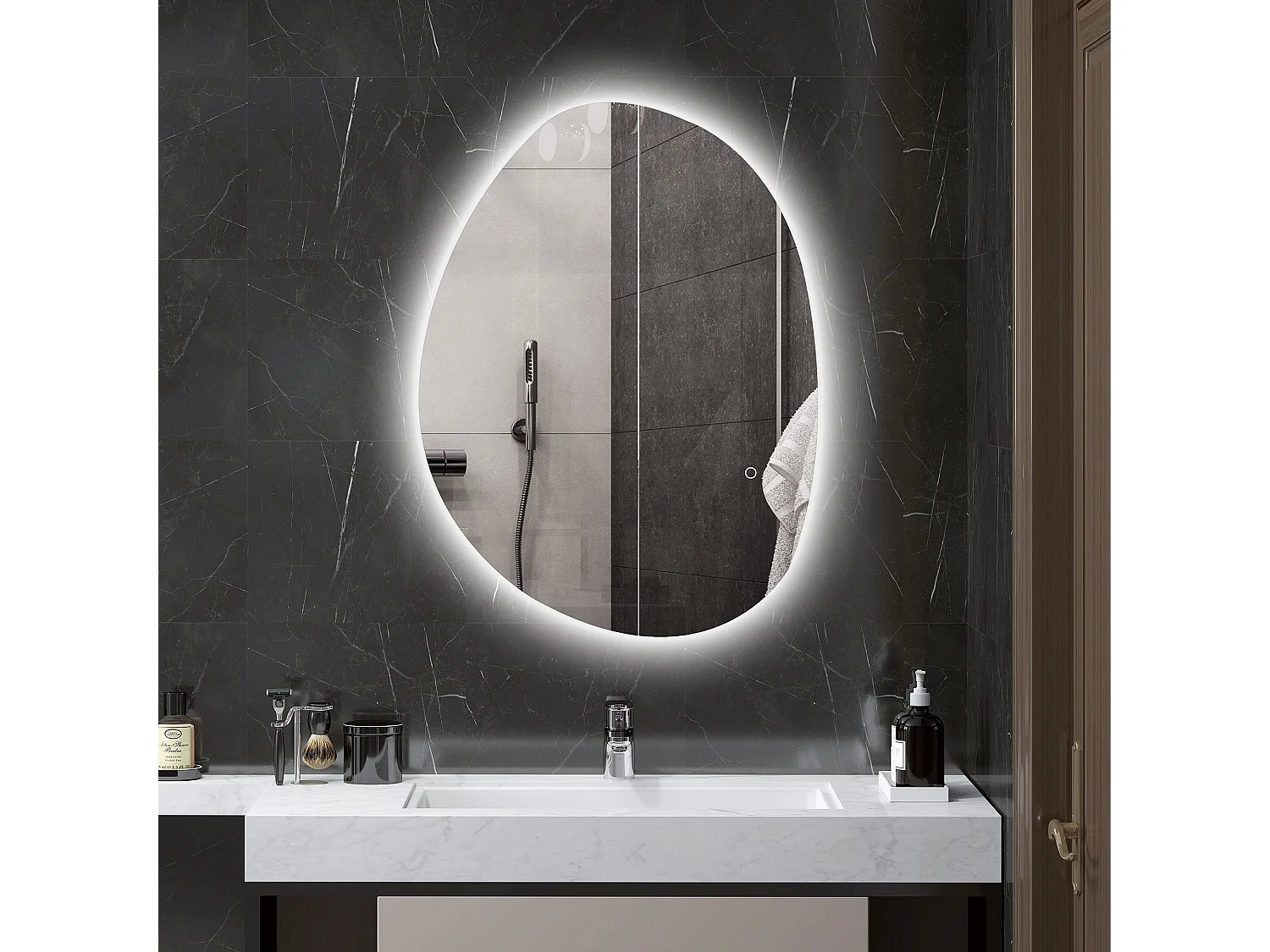 Specchio da bagno con illuminazione a led regolabile 80x5x60cm argento