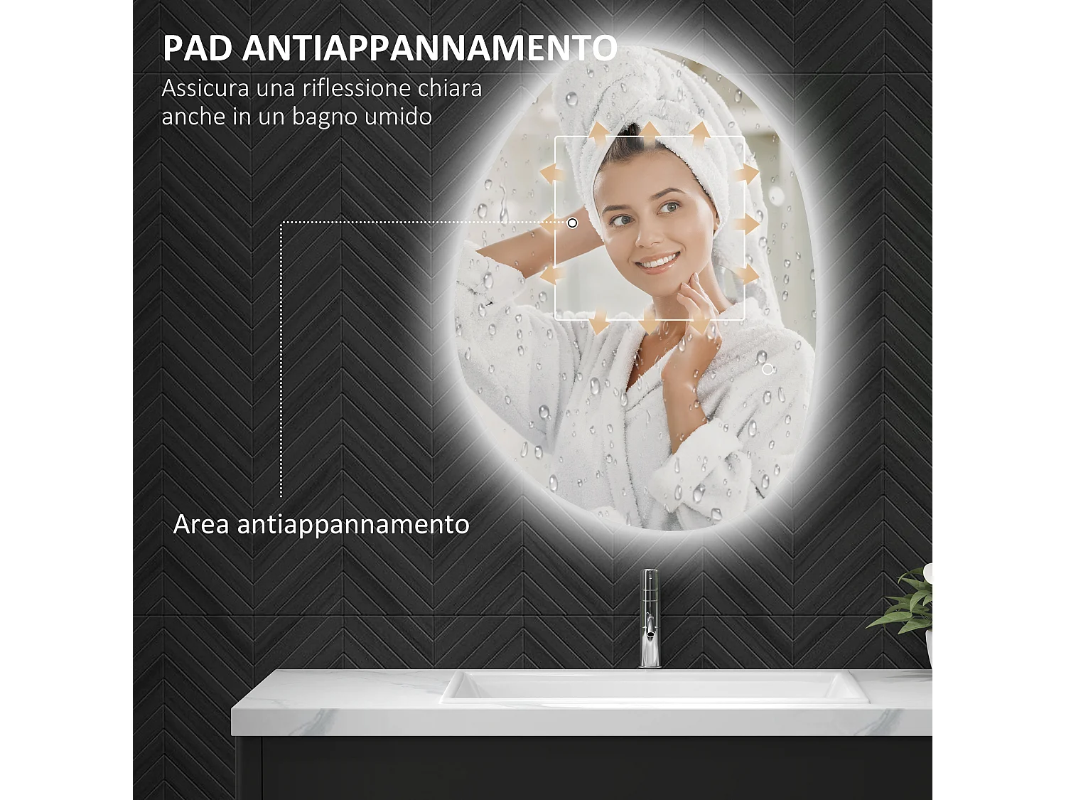Specchio da bagno con illuminazione a led regolabile 80x5x60cm argento
