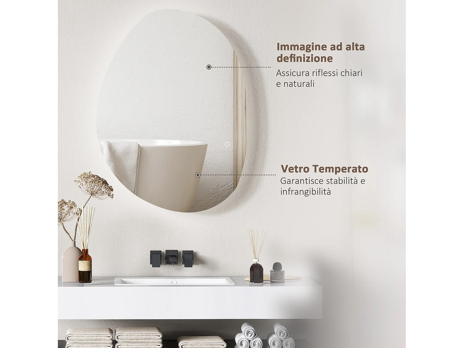 Specchio da bagno con illuminazione a led regolabile 80x5x60cm argento