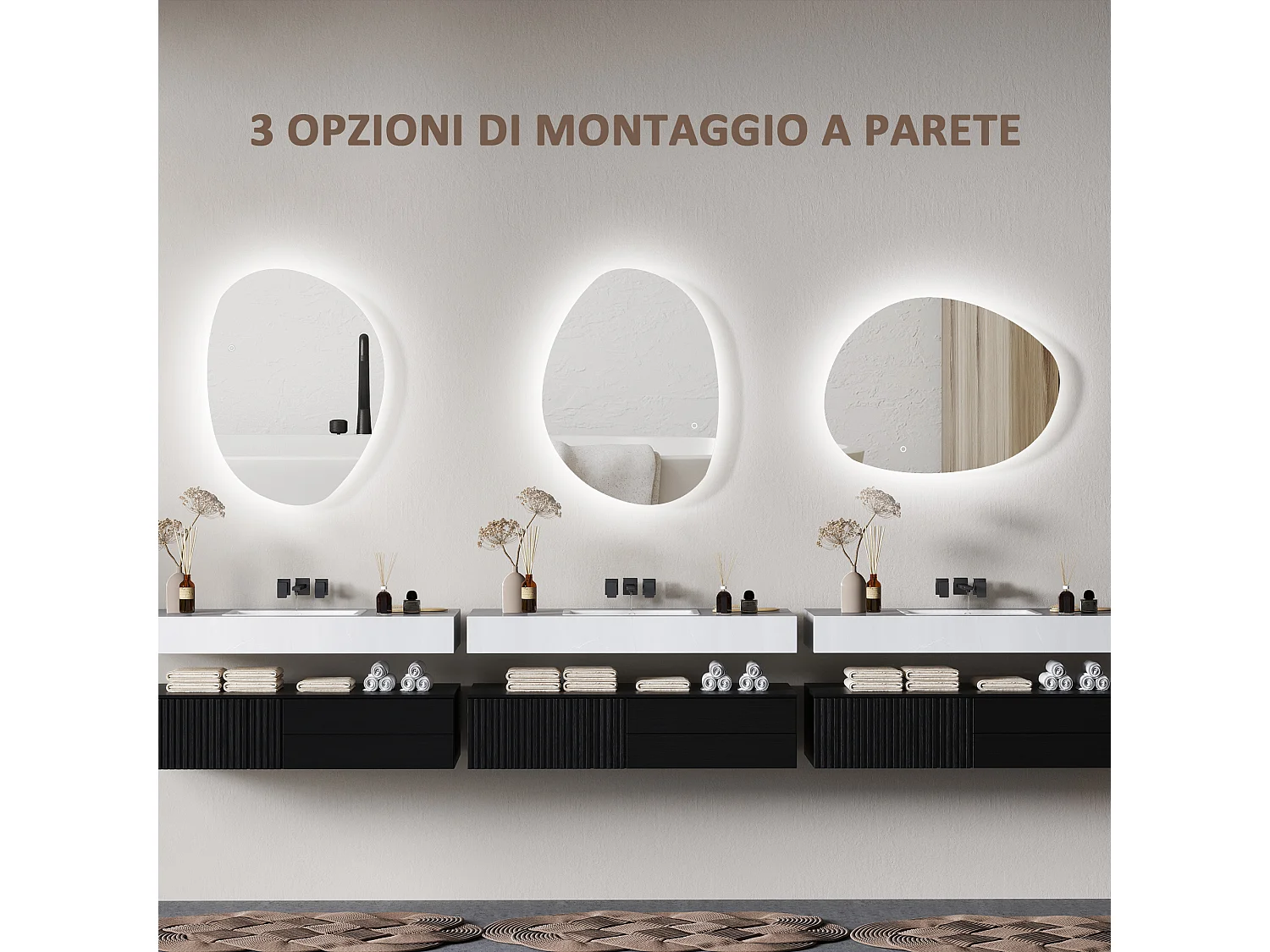Specchio da bagno con illuminazione a led regolabile 80x5x60cm argento