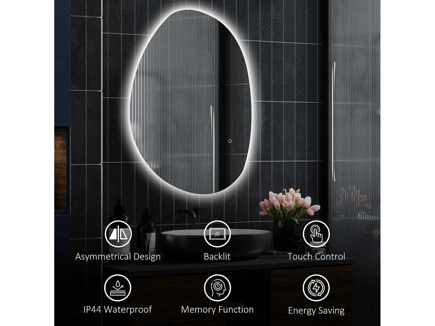 Specchio da bagno con illuminazione a led regolabile 80x5x60cm argento