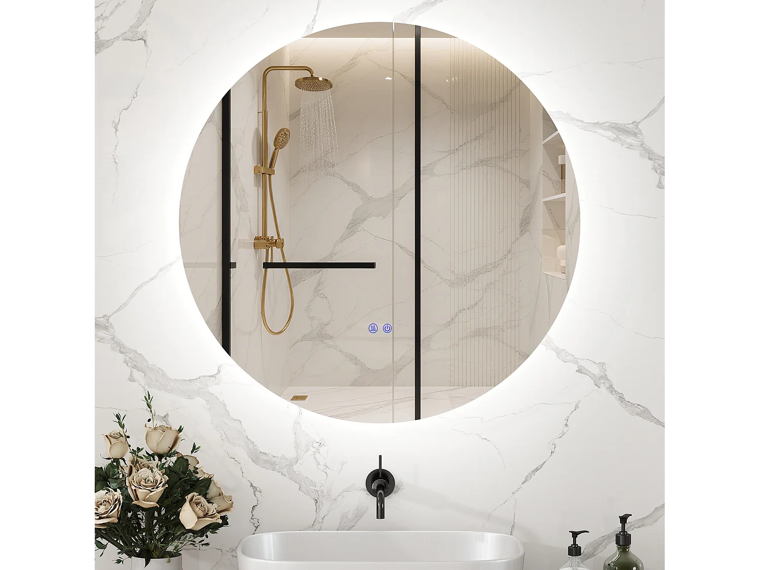 Specchio bagno illuminato regolabile e antiappannamento Ø60cm