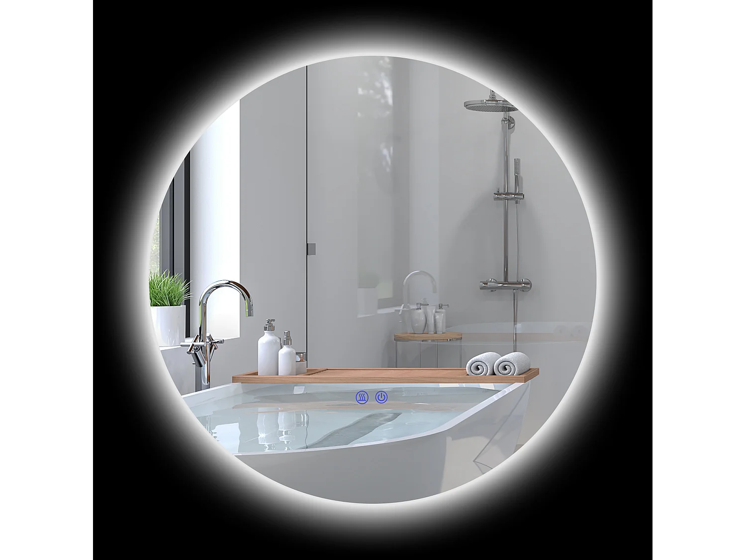 Specchio bagno illuminato regolabile e antiappannamento Ø60cm