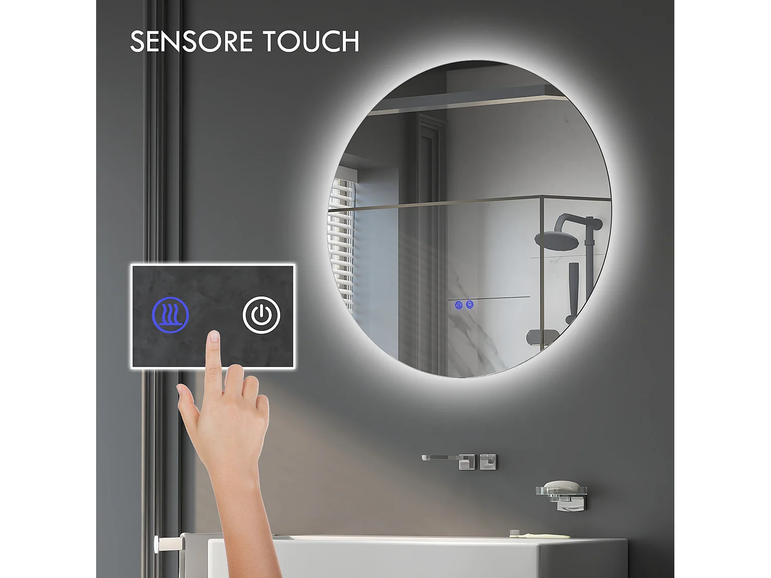 Specchio bagno illuminato regolabile e antiappannamento Ø60cm