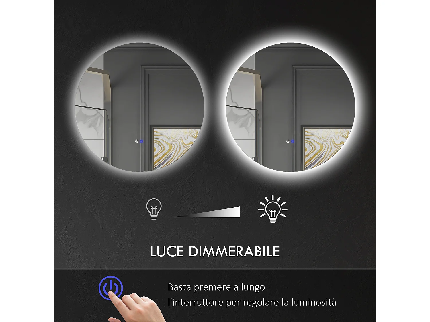 Specchio bagno illuminato regolabile e antiappannamento Ø60cm