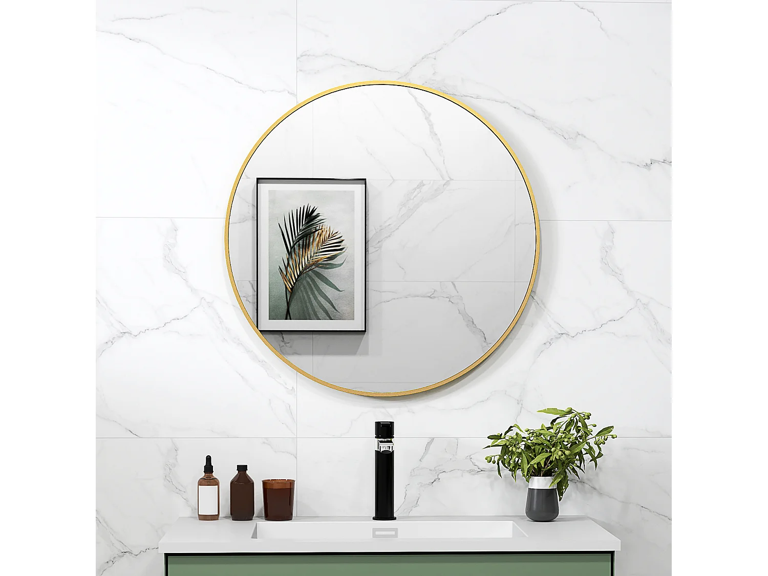 Specchio rotondo a parete da bagno in vetro e acciaio Ø70x2.5 cm oro