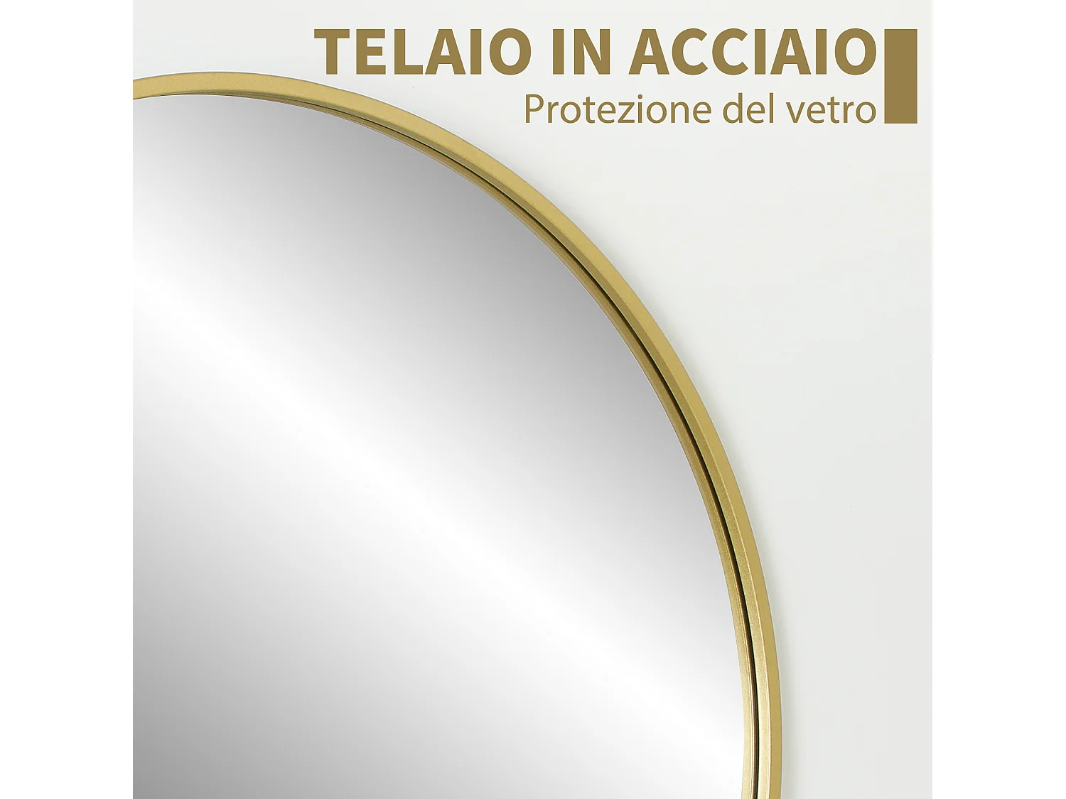 Specchio rotondo a parete da bagno in vetro e acciaio Ø70x2.5 cm oro