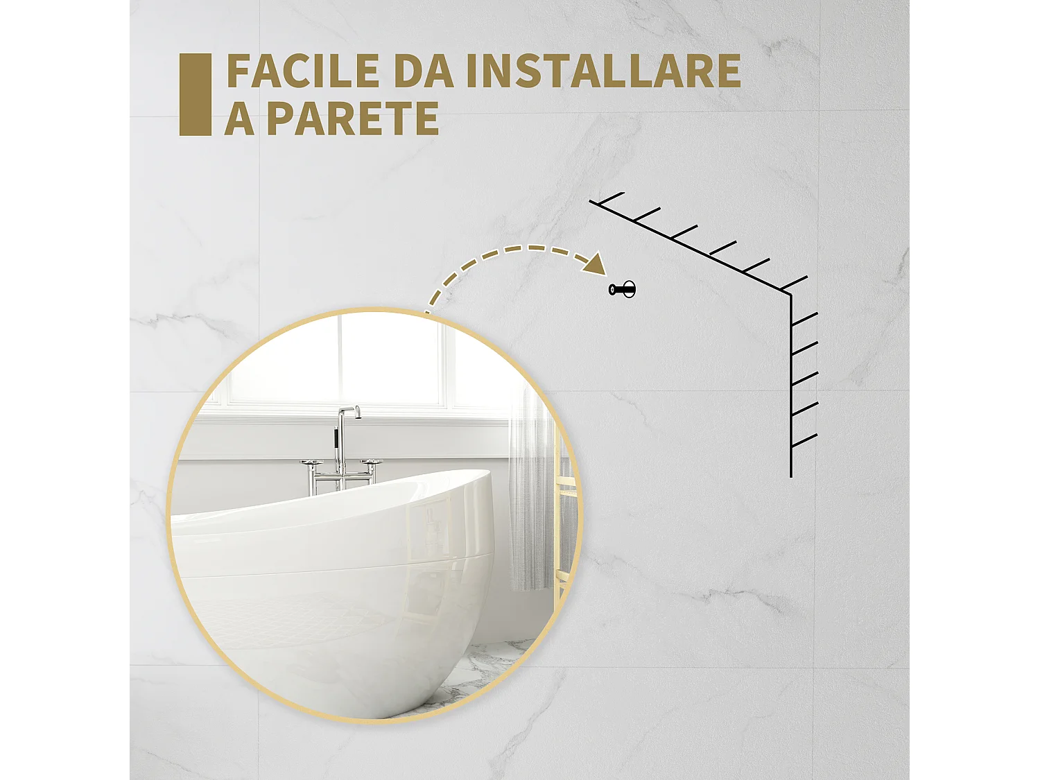 Specchio rotondo a parete da bagno in vetro e acciaio Ø70x2.5 cm oro