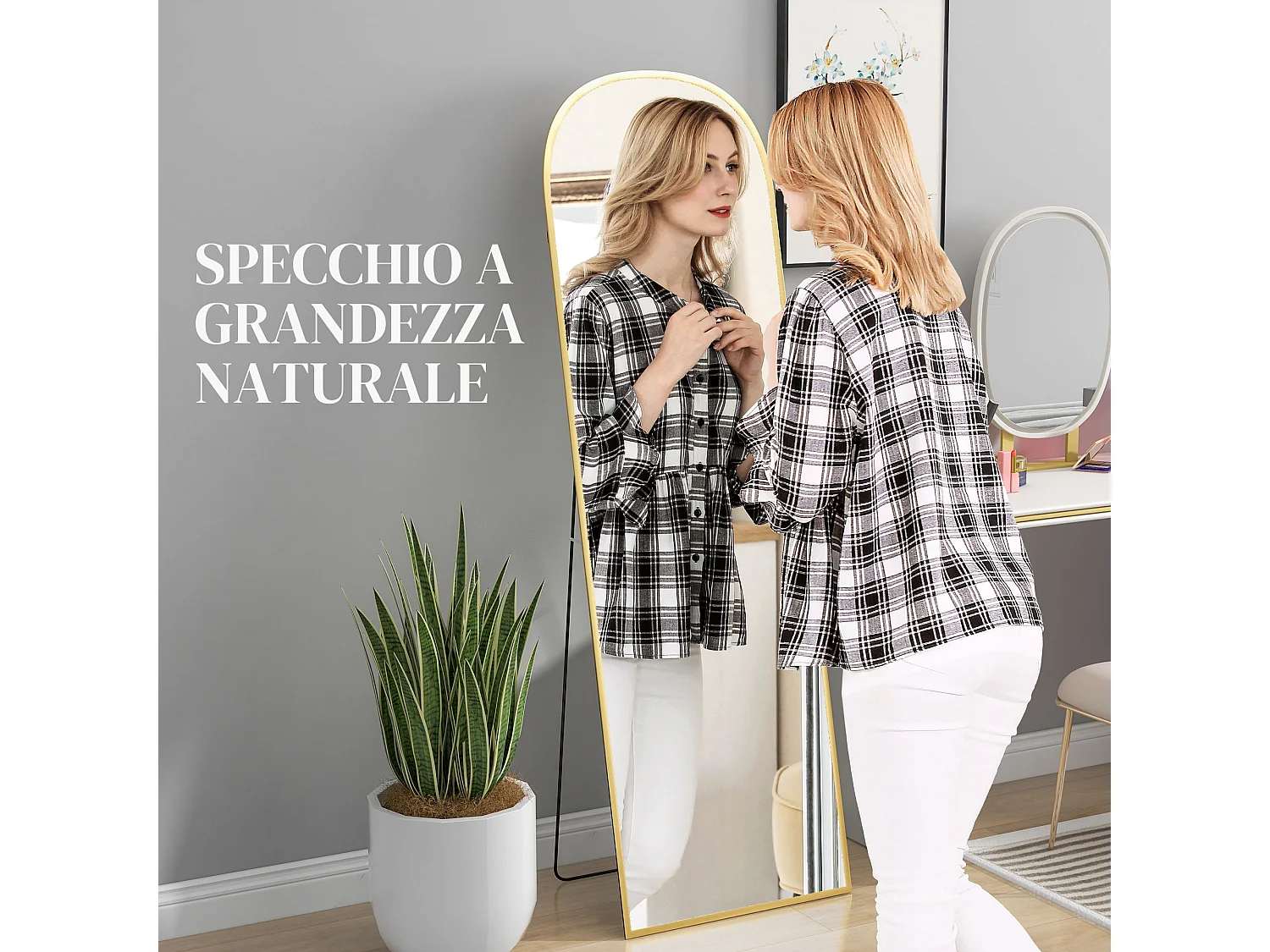 Specchio da terra e parete con supporto pieghevole 50x161.5 cm oro