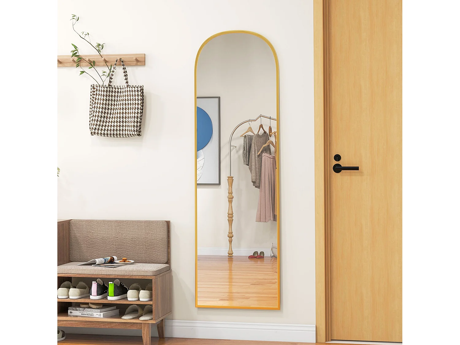 Specchio da terra e parete con supporto pieghevole 50x161.5 cm oro